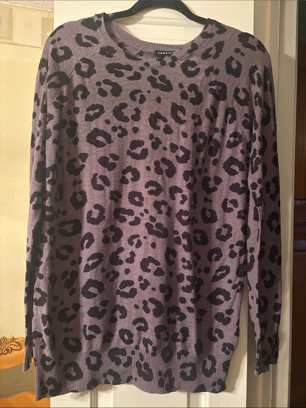 torrid Mauve Crewneck Sweater with Black Leopard Print
